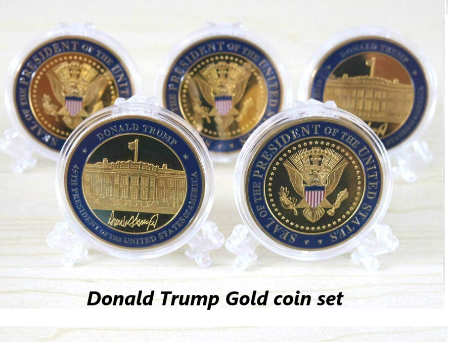 Donald Trump Gold Plated Coin, Seal of The President Challenge Coin, Commemorative Gift with Case and Stand.png