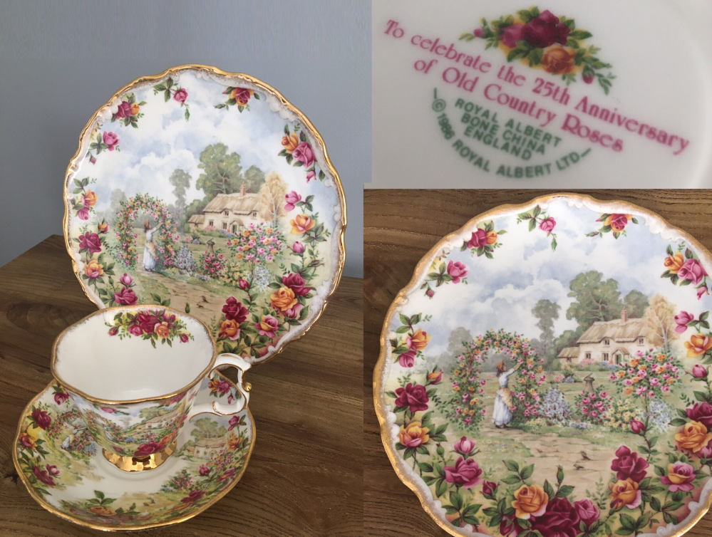 Royal Albert Old Country Roses 25th Anniversary Tea Cup Saucer & Plate.png
