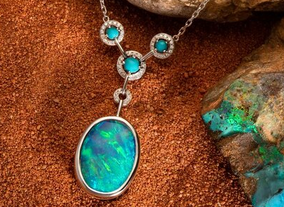 Solid Australian Black Opal and Turquoise Necklace 24.5 Carat.png